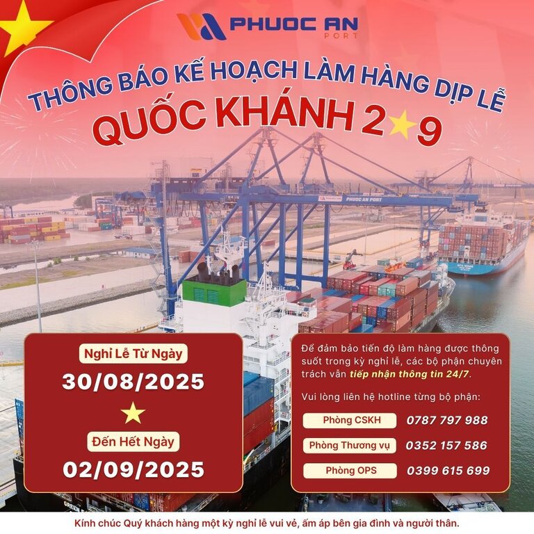 Lịch nghỉ lễ & Kế hoạch làm hàng tại Cảng dịp Quốc Khánh 2/9